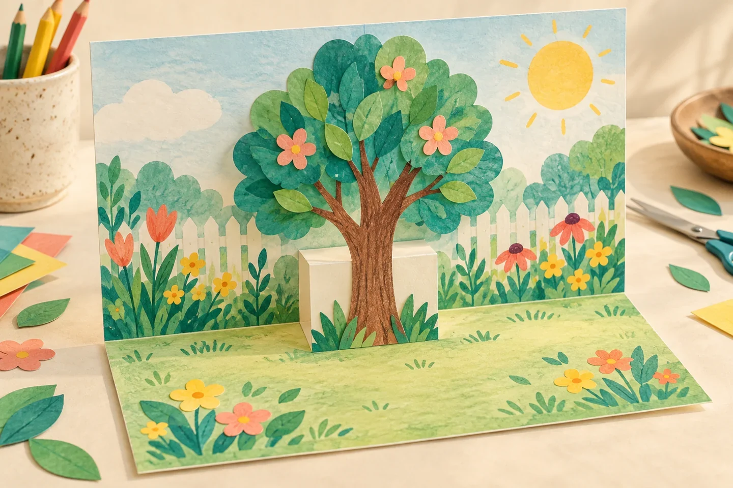 Illustrated example for Folded Pop-Up Scene: Make a Simple Step-Tab Paper Card
