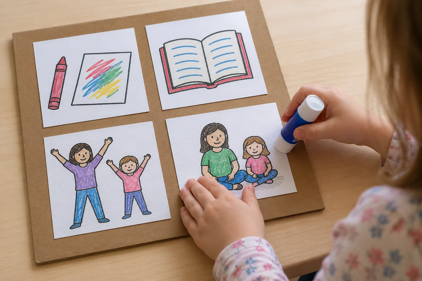 Attach recognizable picture choices securely with space between them.