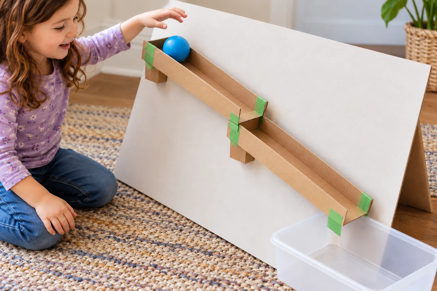Release the ball from the same starting point, with a tray beneath the exit.