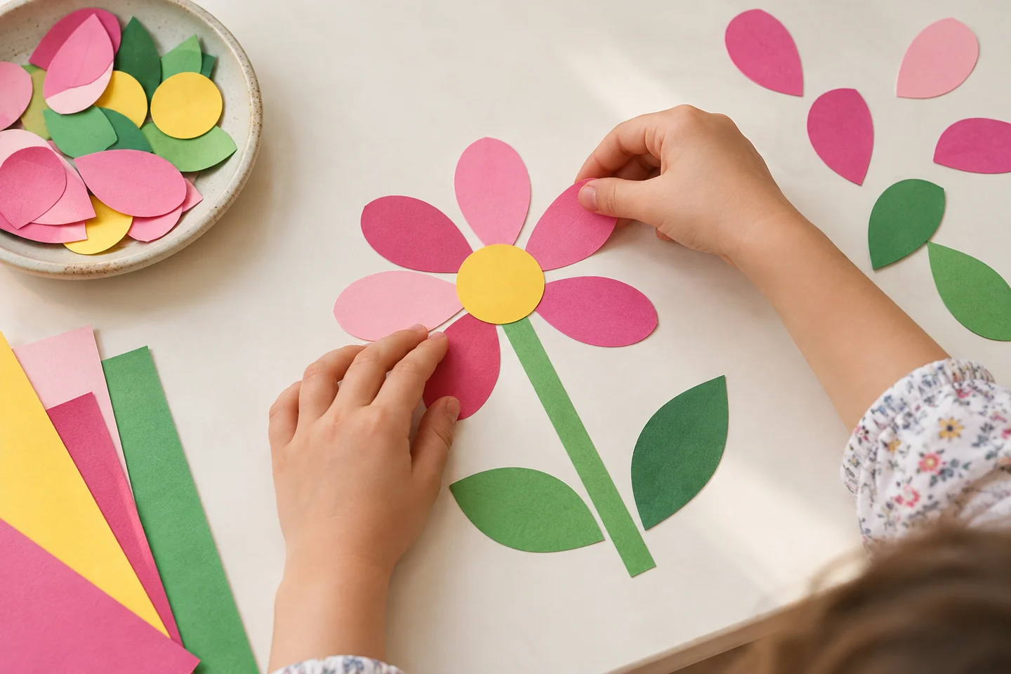 Arrange the shapes without glue before choosing where they belong.