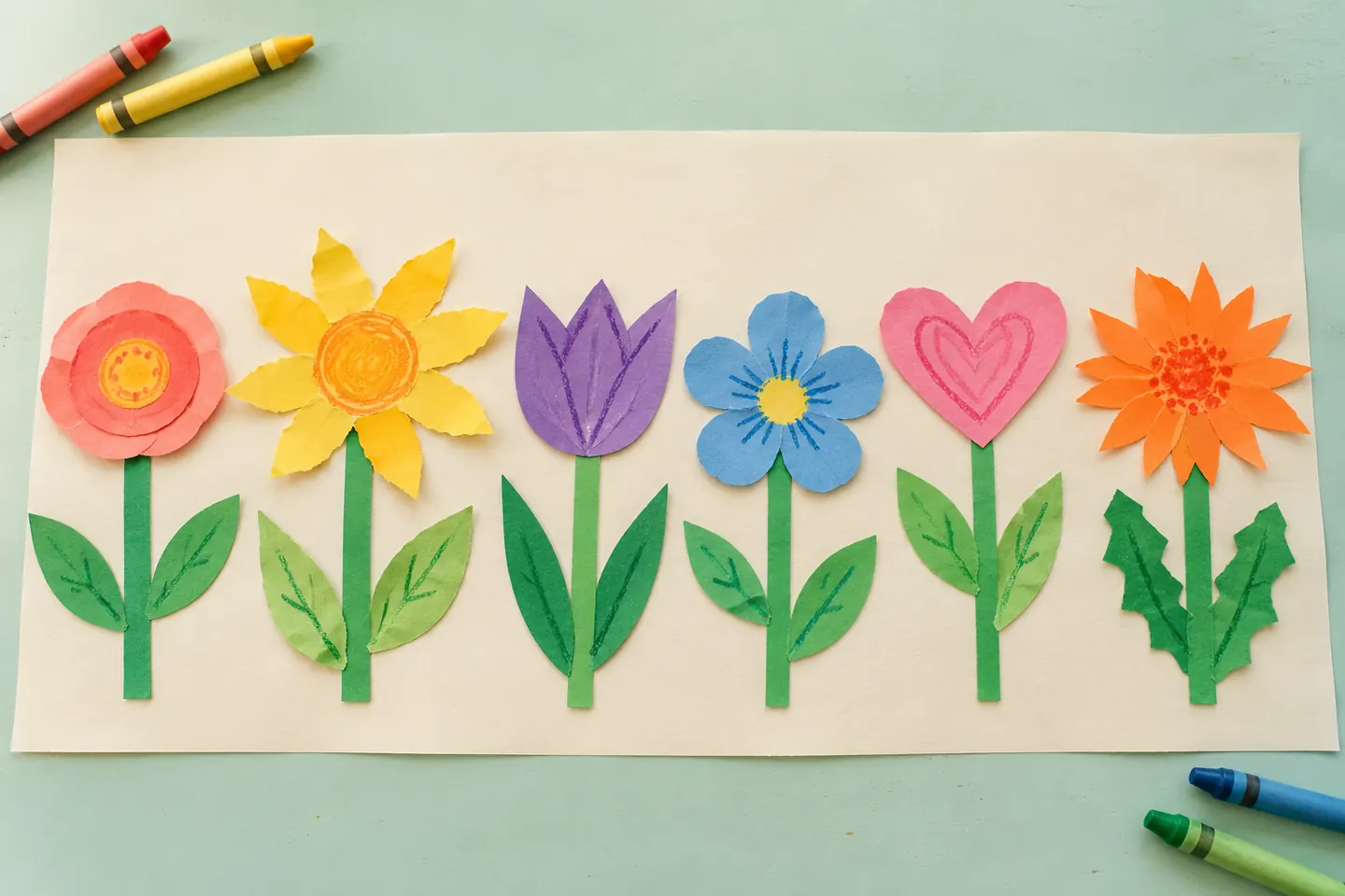Six distinct paper plants arranged in a shared friendship garden.