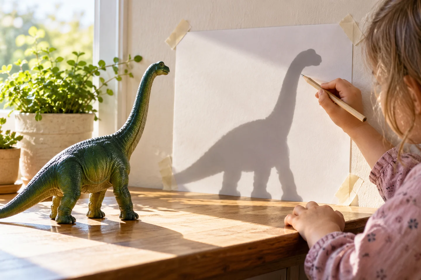 Position the object so its shadow fits on the secured paper.