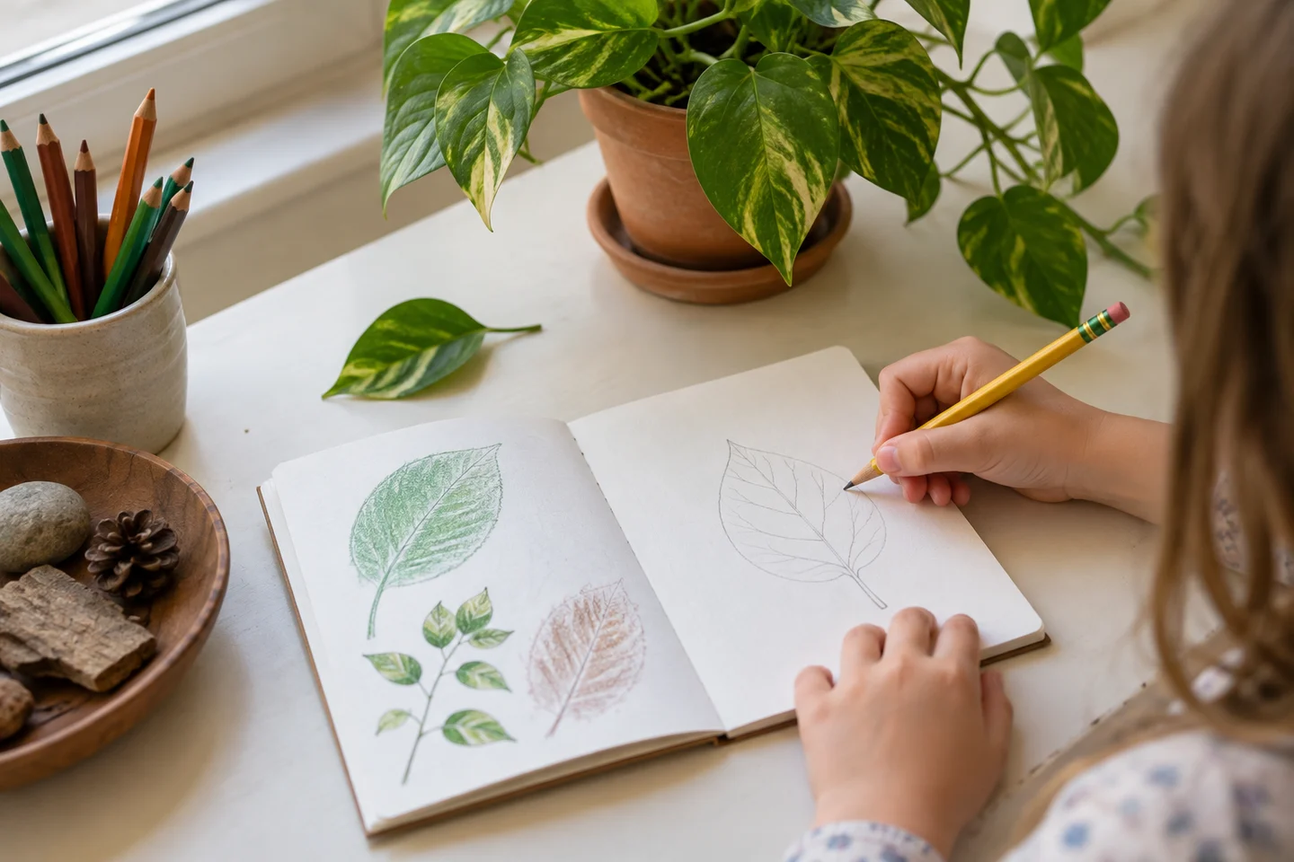 Choose one subject to observe carefully, such as a plant by a window.