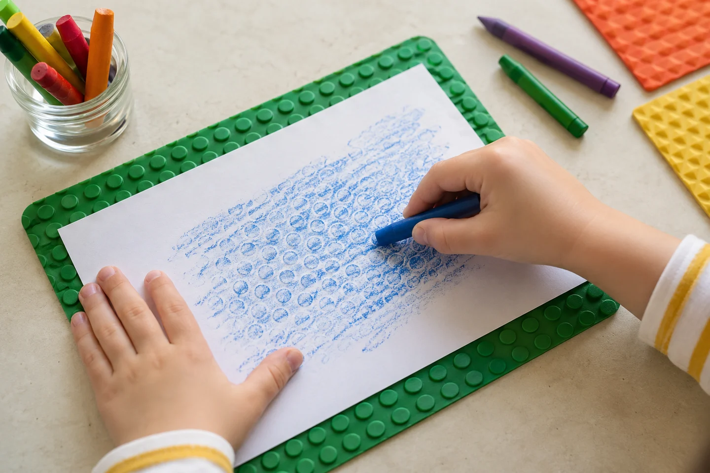 Rub gently with the side of a crayon to reveal the pattern.
