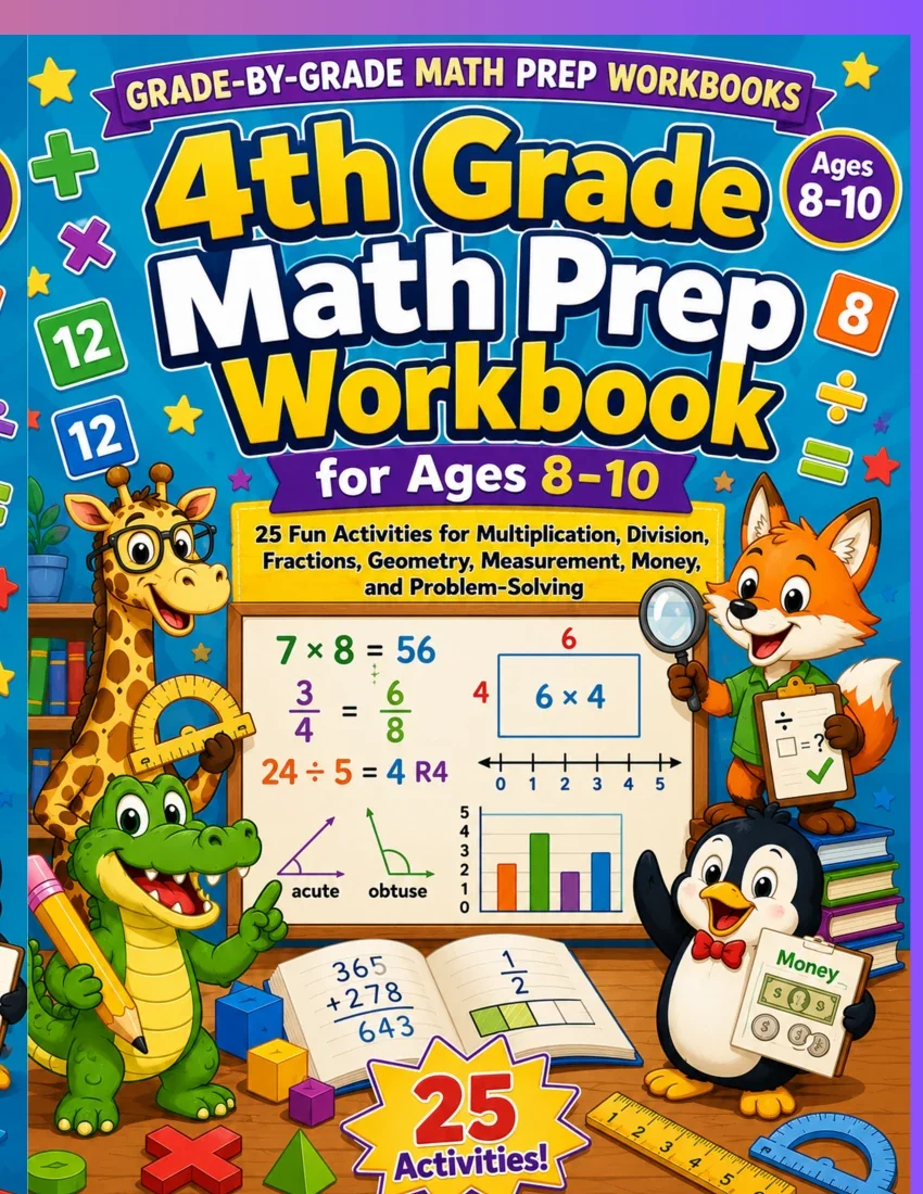 Front cover of 4th Grade Math Prep Workbook