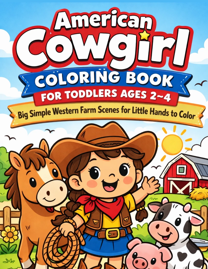 Front cover of American Cowgirl Coloring Book for Toddlers