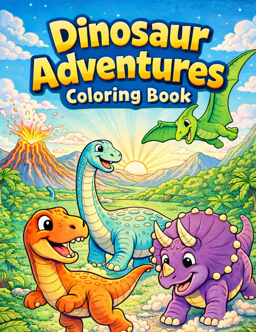 Front cover of Dinosaur Adventures Coloring Book