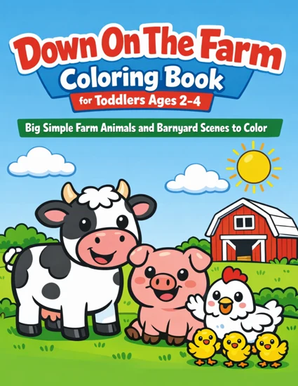 Front cover of Down on the Farm Coloring Book for Toddlers
