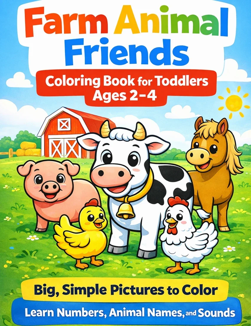Front cover of Farm Animal Friends Coloring Book for Toddlers