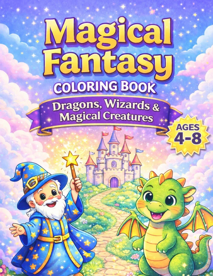 Front cover of Magical Fantasy Coloring Book for Kids
