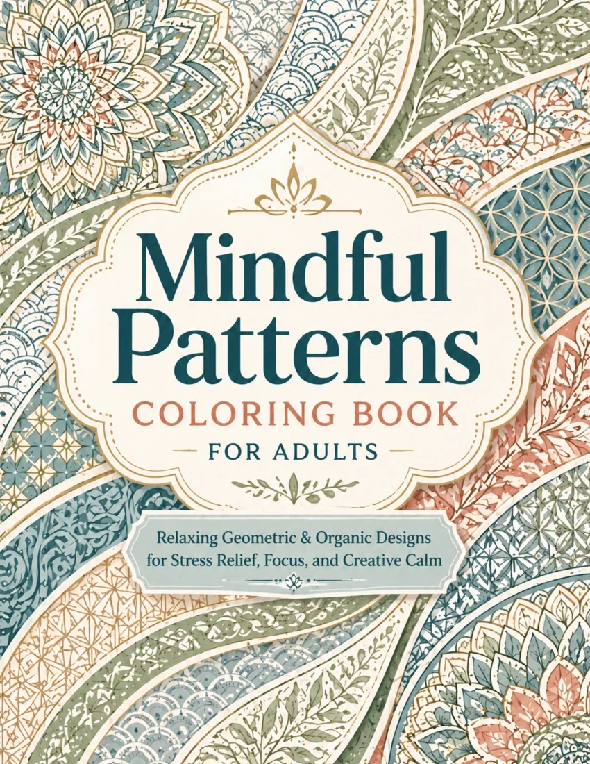 Front cover of Mindful Patterns Coloring Book for Adults