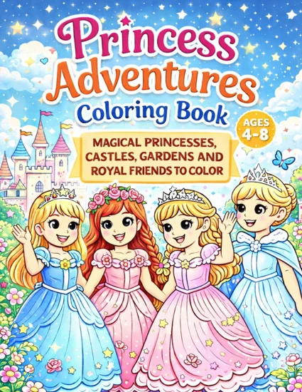 Front cover of Princess Adventures Coloring Book