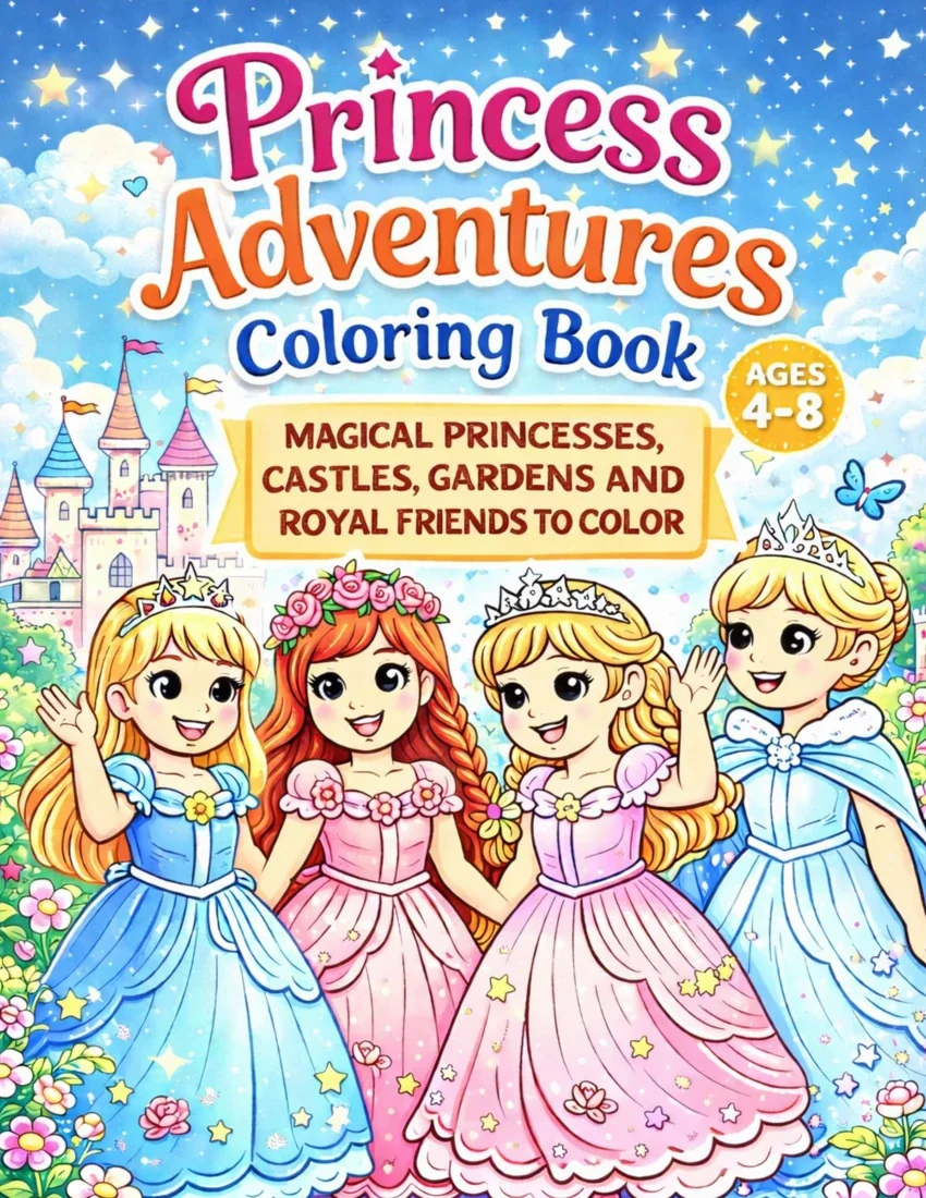 Front cover of Princess Adventures Coloring Book