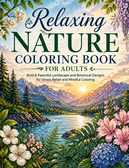 Front cover of Relaxing Nature Coloring Book for Adults