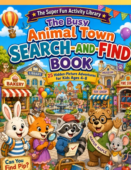 Front cover of The Busy Animal Town Search-and-Find Book