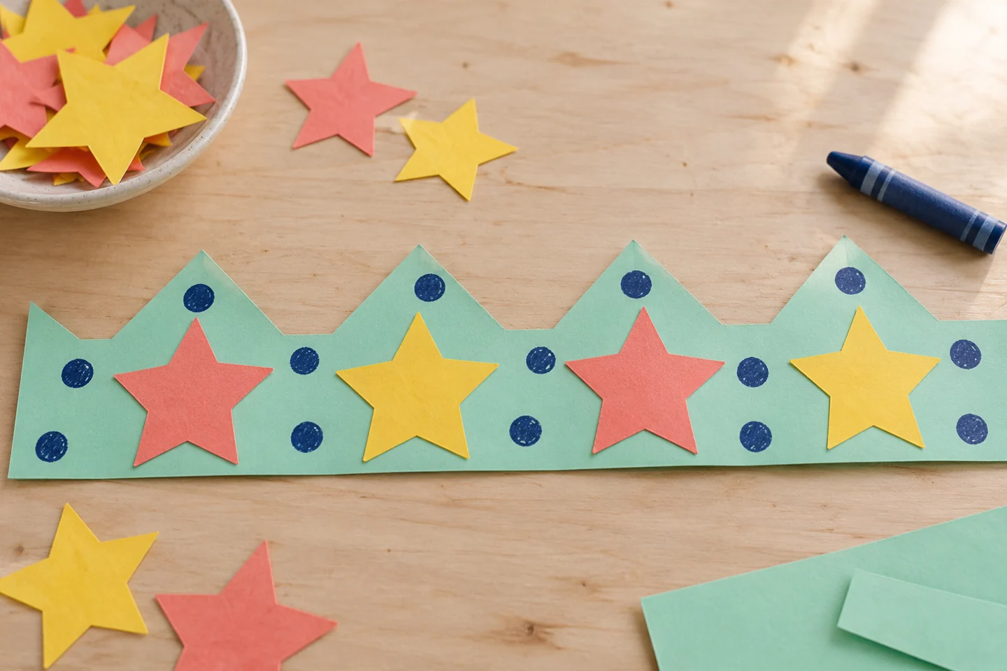 flat crown band with paper stars being placed