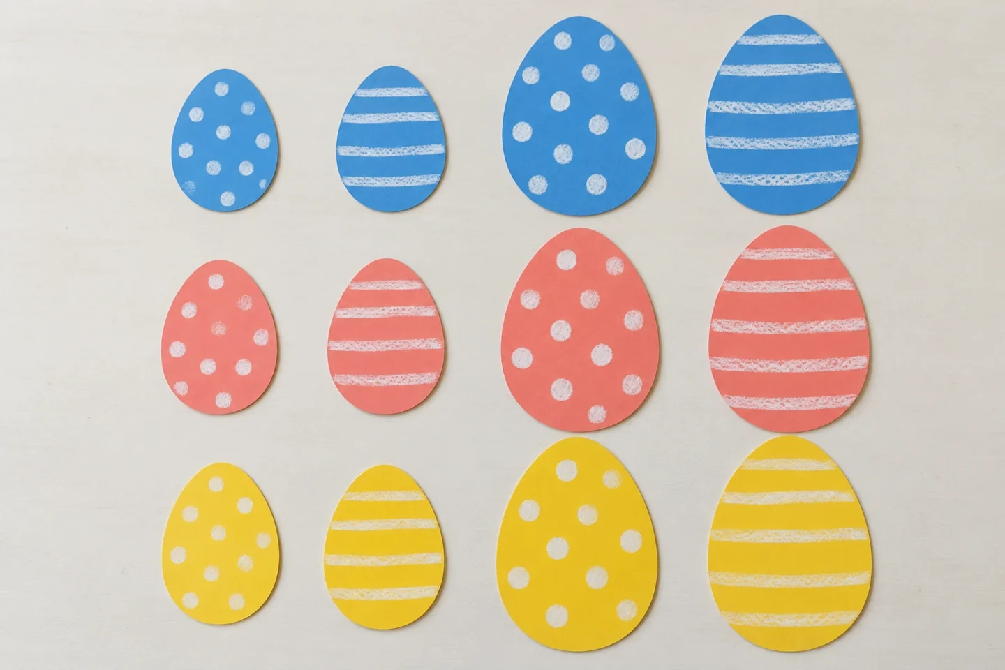 four blue four coral four yellow