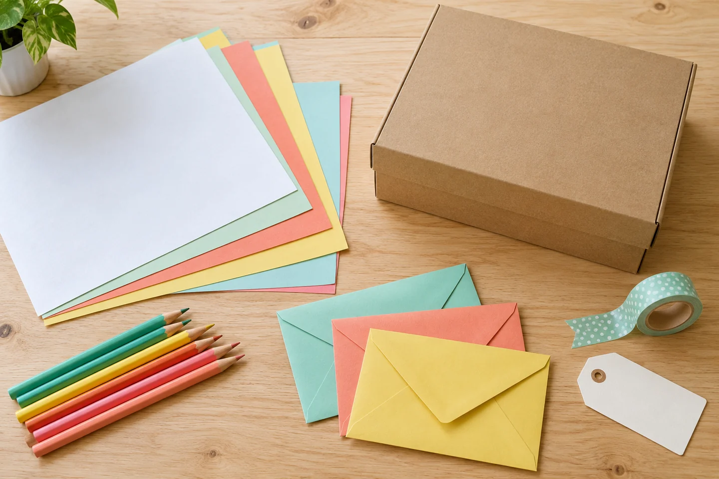 Materials for create a family or classroom time capsule, arranged on a table