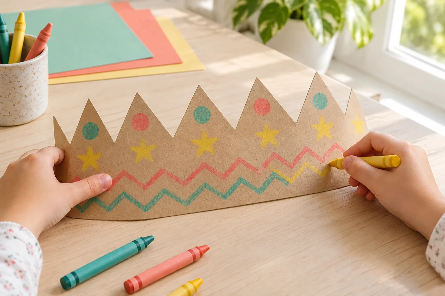 Hands drawing a pattern on a flat crown band