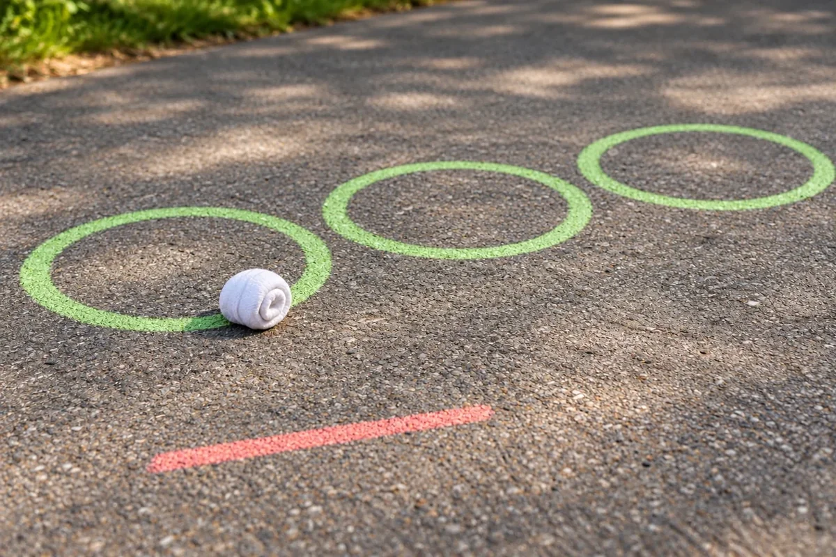 Closeup of soft rolled sock rolling into one broad target circle from a short distance