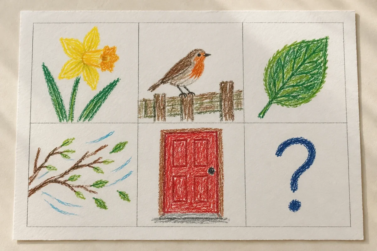 yellow flower, green leaf, red door