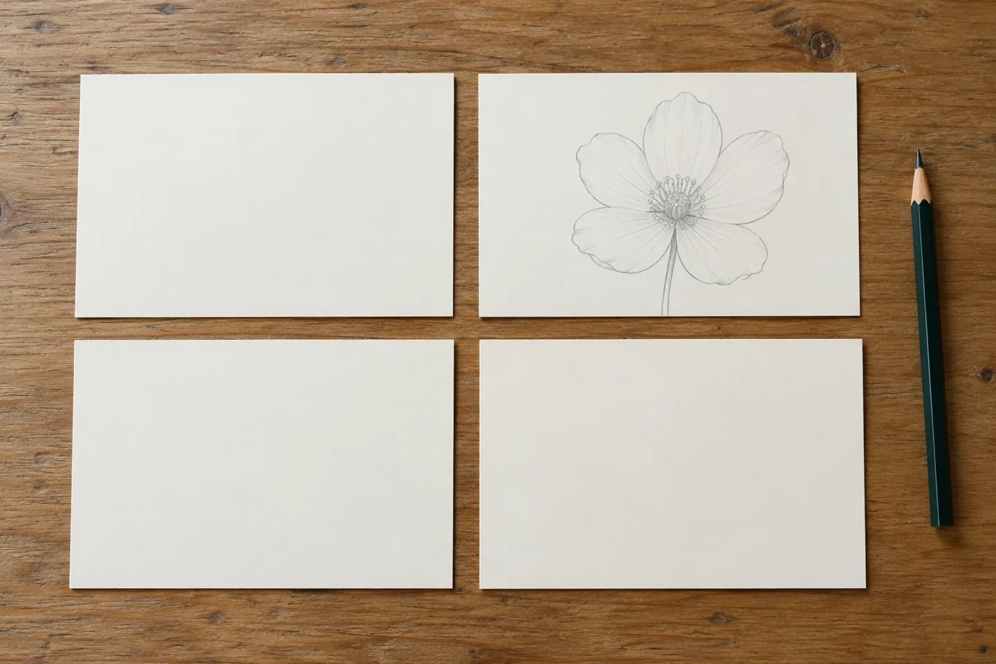 Four blank 10 by 15 cm cardstock rectangles