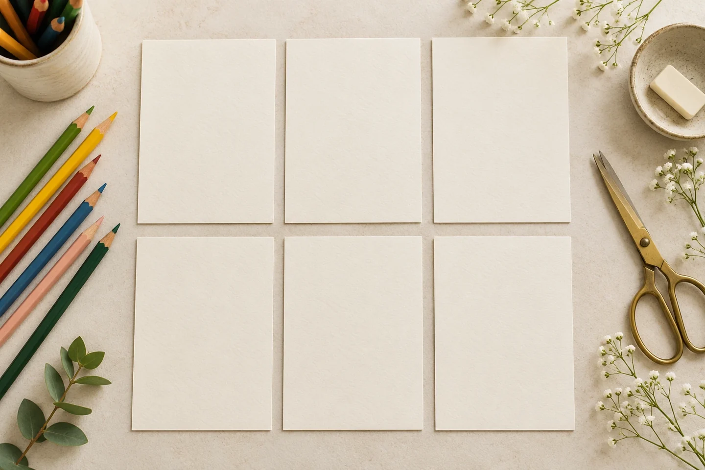 Raw six blank card rectangles 10 by 15 cm