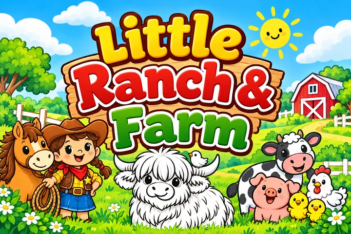 Little Ranch & Farm Coloring Book Series title graphic inspired by its book covers